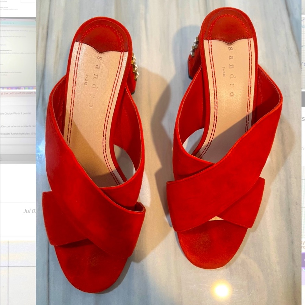Red leather women shoes Sandro size 39 (US 8 1/2)